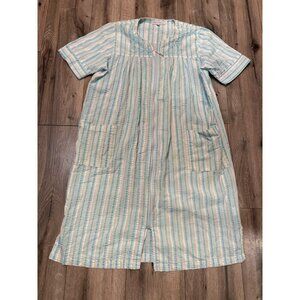 Classic Editions M/M Striped Cotton Blend House Dress With Pockets Full zip